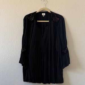 Cupio Curvy Black Boho Blouse with Floral Embroidered Details Plus